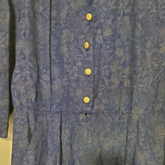 80s Vintage S.L Fashions Jumpsuit Floral Print Blue and Beige Size 10 - Picture 7 of 8